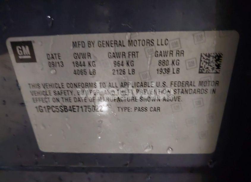 Photo 9 of 2014 Chevrolet Cruze 1LT AUTO (VIN 1G1PC5SB4E7175022)