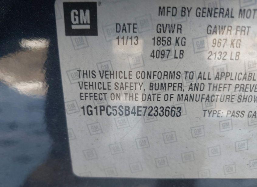 Photo 9 of 2014 Chevrolet Cruze 1LT AUTO (VIN 1G1PC5SB4E7233663)