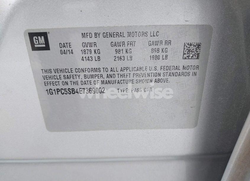 Photo 9 of 2014 Chevrolet Cruze 1LT AUTO (VIN 1G1PC5SB4E7369002)