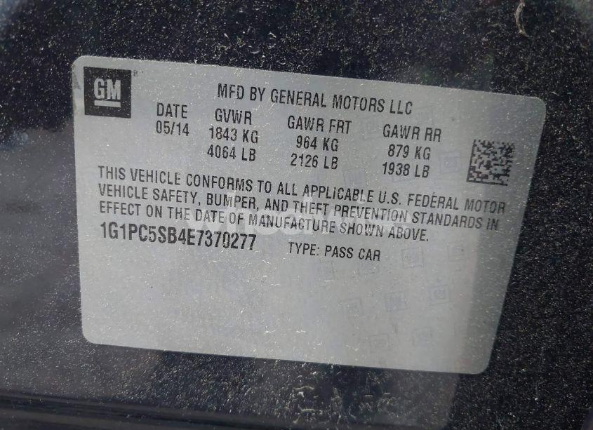 Photo 9 of 2014 Chevrolet Cruze 1LT AUTO (VIN 1G1PC5SB4E7370277)