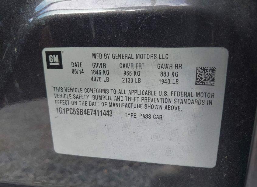 Photo 9 of 2014 Chevrolet Cruze 1LT AUTO (VIN 1G1PC5SB4E7411443)