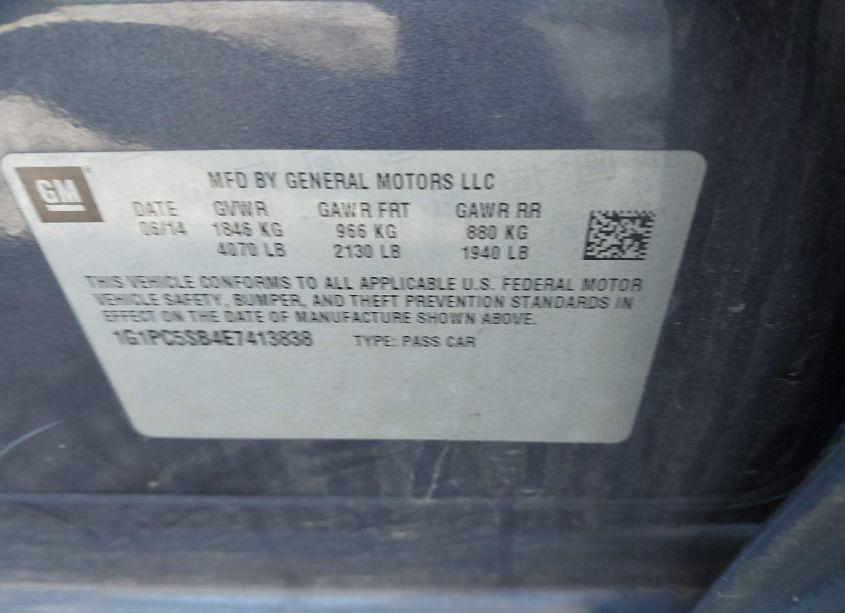 Photo 9 of 2014 Chevrolet Cruze 1LT AUTO (VIN 1G1PC5SB4E7413838)