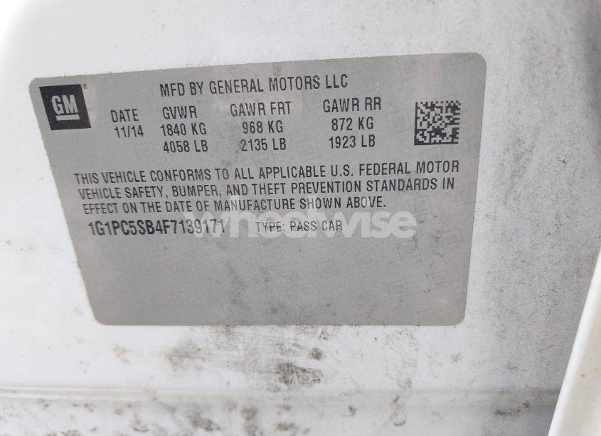 Photo 9 of 2015 Chevrolet Cruze 1LT AUTO (VIN 1G1PC5SB4F7139171)