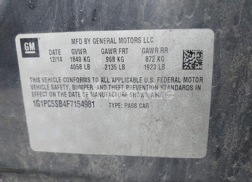 Photo 9 of 2015 Chevrolet Cruze 1LT AUTO (VIN 1G1PC5SB4F7154981)