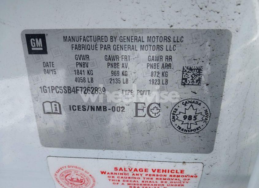 Photo 9 of 2015 Chevrolet Cruze 1LT AUTO (VIN 1G1PC5SB4F7262839)