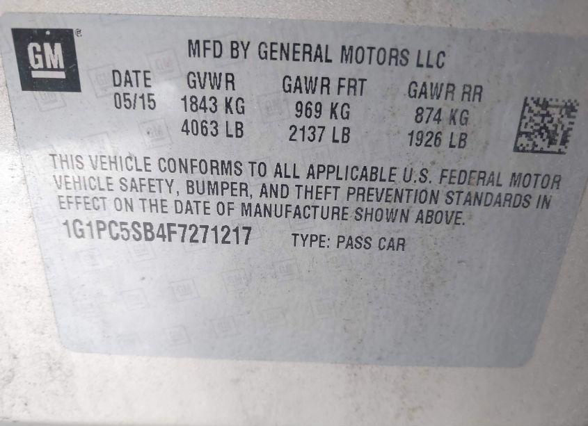 Photo 9 of 2015 Chevrolet Cruze 1LT AUTO (VIN 1G1PC5SB4F7271217)