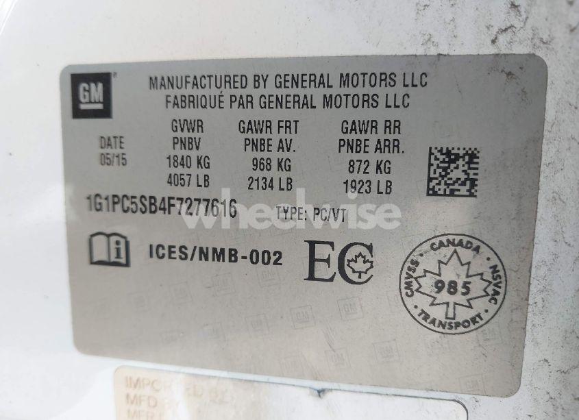 Photo 9 of 2015 Chevrolet Cruze 1LT AUTO (VIN 1G1PC5SB4F7277616)