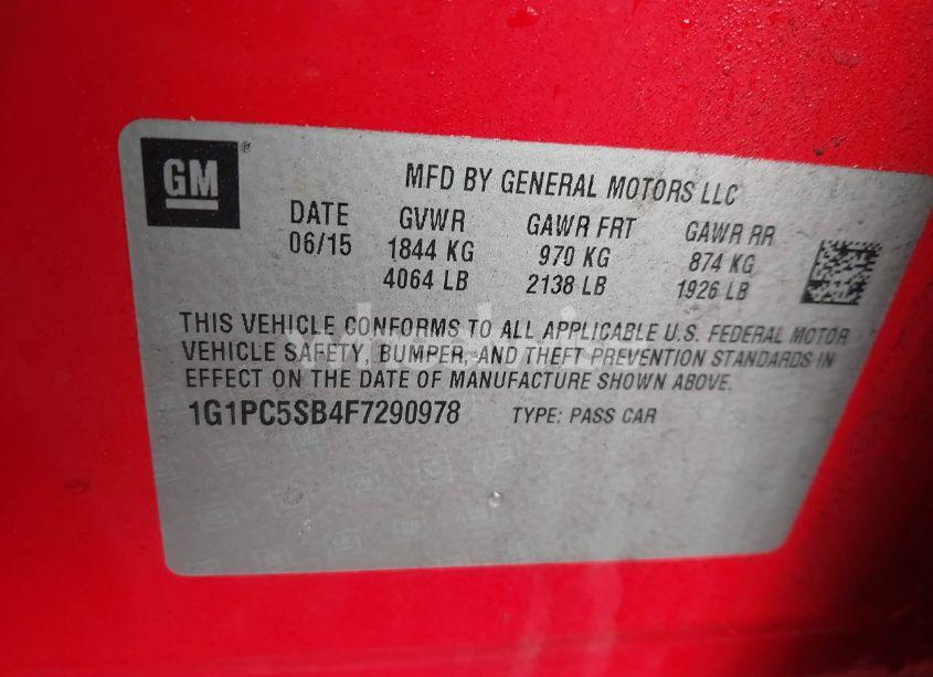 Photo 9 of 2015 Chevrolet Cruze 1LT AUTO (VIN 1G1PC5SB4F7290978)