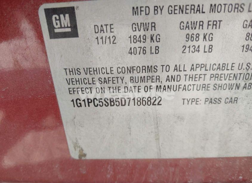 Photo 9 of 2013 Chevrolet Cruze 1LT AUTO (VIN 1G1PC5SB5D7186822)