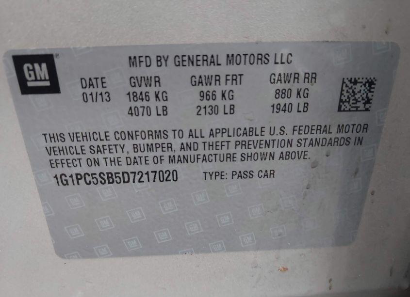 Photo 9 of 2013 Chevrolet Cruze 1LT AUTO (VIN 1G1PC5SB5D7217020)