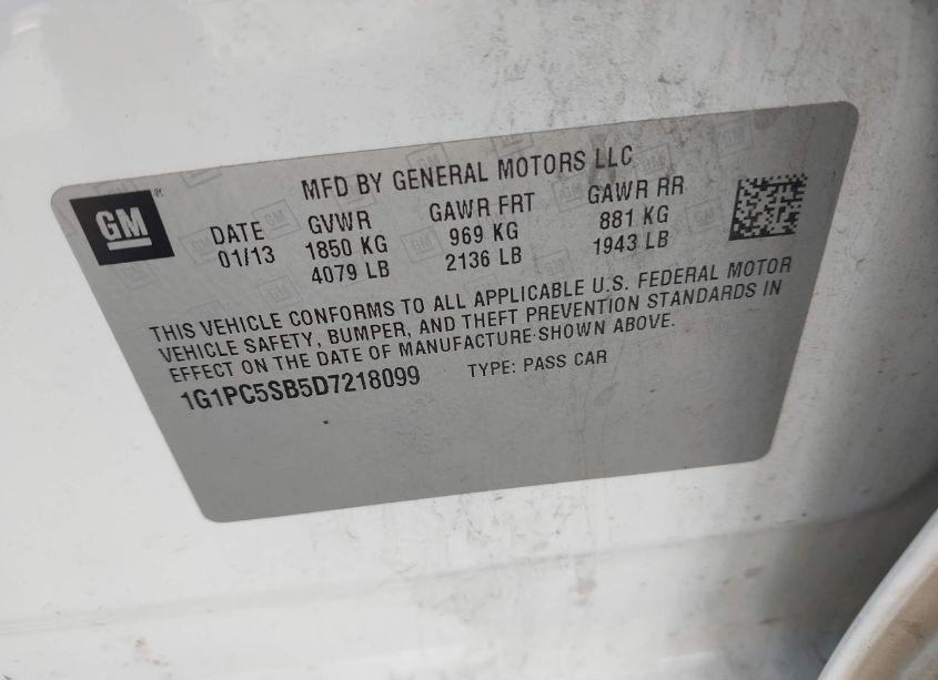 Photo 9 of 2013 Chevrolet Cruze 1LT AUTO (VIN 1G1PC5SB5D7218099)