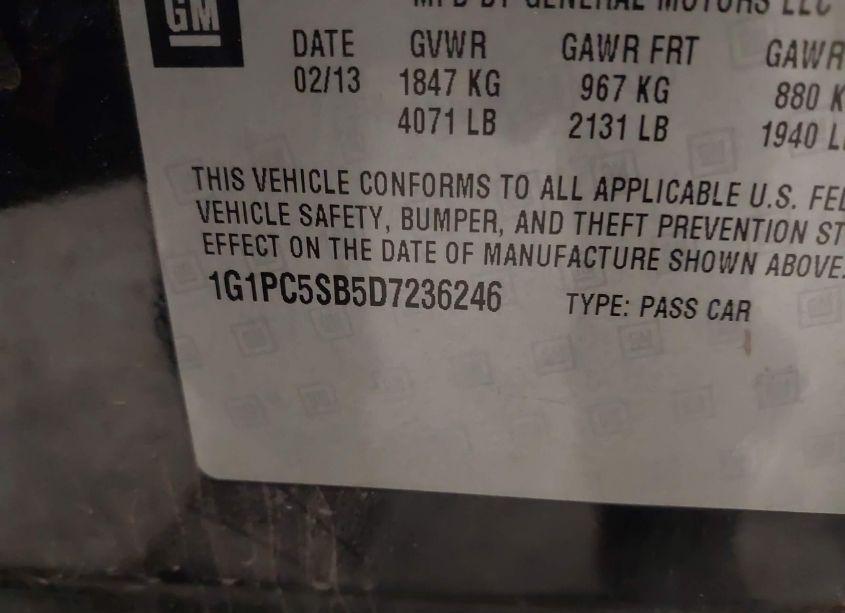 Photo 9 of 2013 Chevrolet Cruze 1LT AUTO (VIN 1G1PC5SB5D7236246)