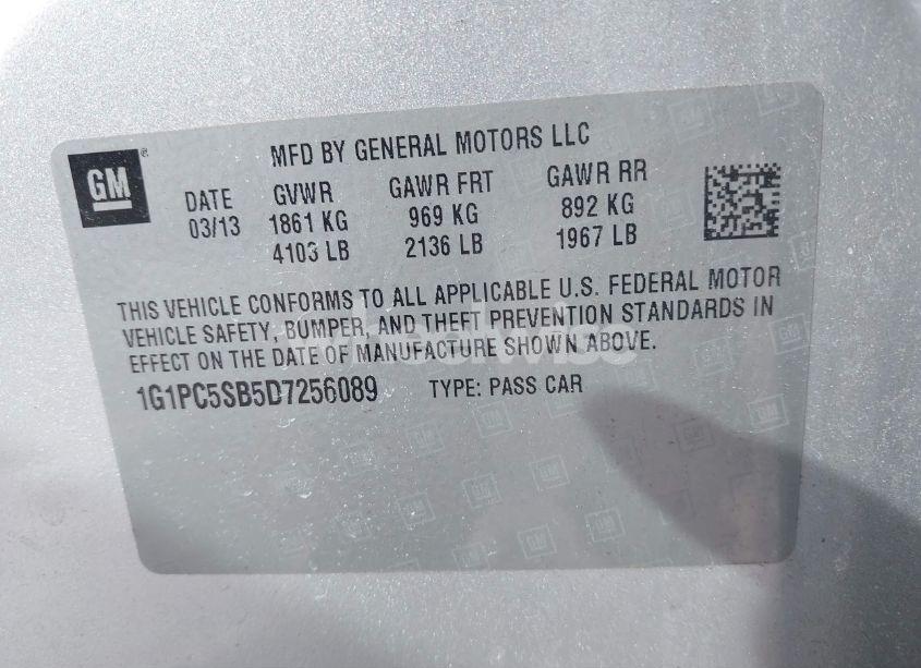 Photo 9 of 2013 Chevrolet Cruze 1LT AUTO (VIN 1G1PC5SB5D7256089)