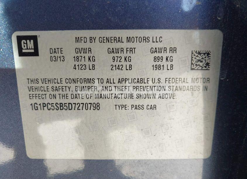 Photo 9 of 2013 Chevrolet Cruze 1LT AUTO (VIN 1G1PC5SB5D7270798)