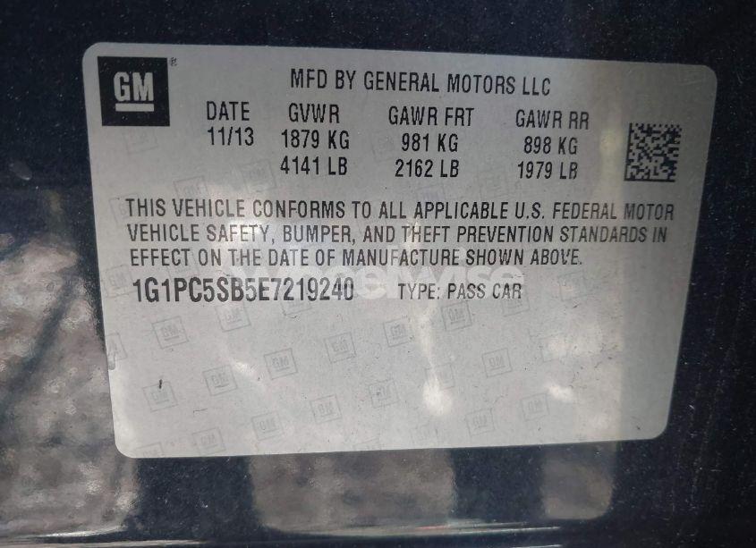 Photo 9 of 2014 Chevrolet Cruze 1LT AUTO (VIN 1G1PC5SB5E7219240)