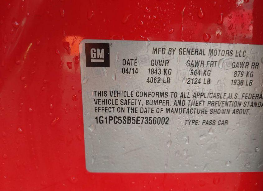 Photo 9 of 2014 Chevrolet Cruze 1LT AUTO (VIN 1G1PC5SB5E7356002)