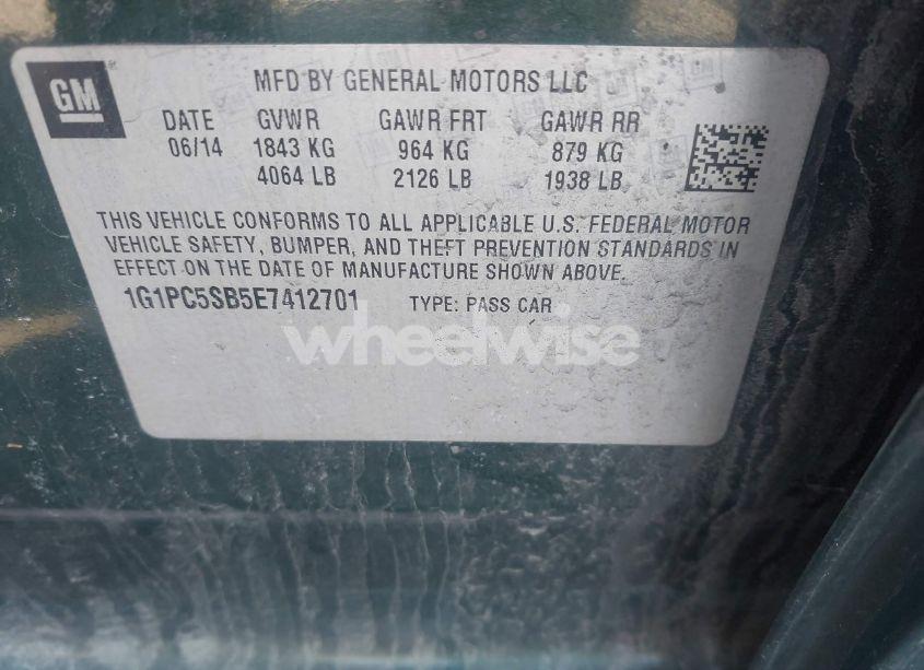 Photo 9 of 2014 Chevrolet Cruze 1LT AUTO (VIN 1G1PC5SB5E7412701)