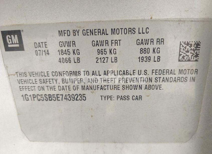 Photo 9 of 2014 Chevrolet Cruze 1LT AUTO (VIN 1G1PC5SB5E7439235)