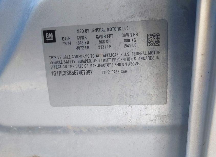 Photo 9 of 2014 Chevrolet Cruze 1LT AUTO (VIN 1G1PC5SB5E7467892)