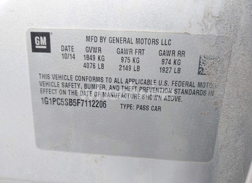 Photo 9 of 2015 Chevrolet Cruze 1LT AUTO (VIN 1G1PC5SB5F7112206)