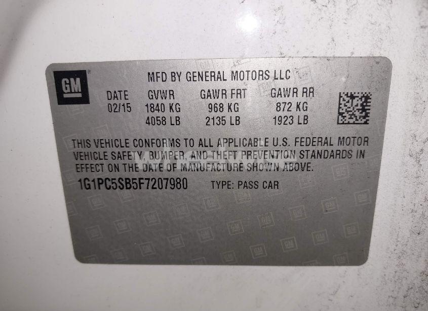 Photo 9 of 2015 Chevrolet Cruze 1LT AUTO (VIN 1G1PC5SB5F7207980)