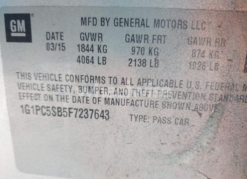 Photo 9 of 2015 Chevrolet Cruze 1LT AUTO (VIN 1G1PC5SB5F7237643)