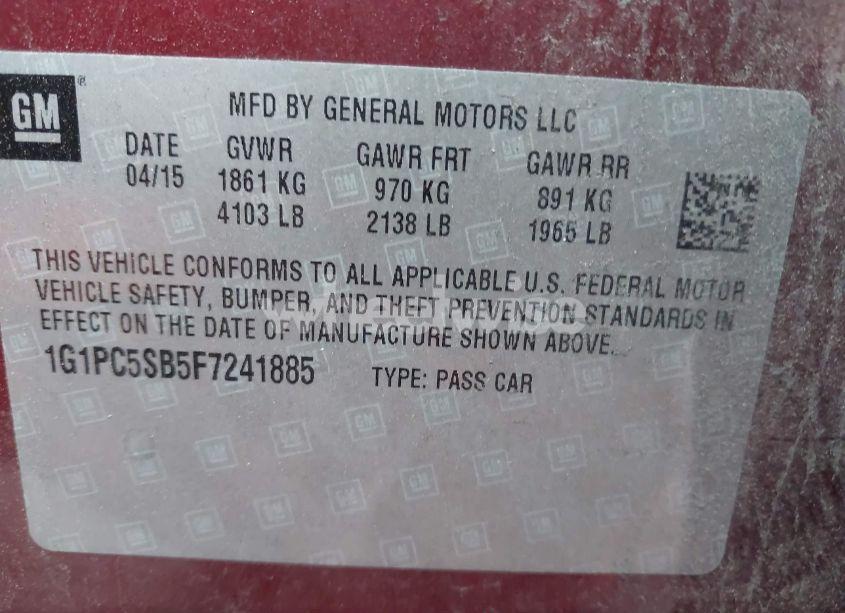 Photo 9 of 2015 Chevrolet Cruze 1LT AUTO (VIN 1G1PC5SB5F7241885)