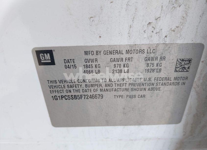 Photo 9 of 2015 Chevrolet Cruze 1LT AUTO (VIN 1G1PC5SB5F7246679)