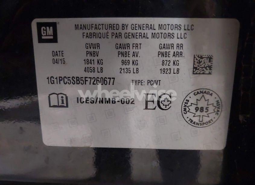 Photo 9 of 2015 Chevrolet Cruze 1LT AUTO (VIN 1G1PC5SB5F7260677)