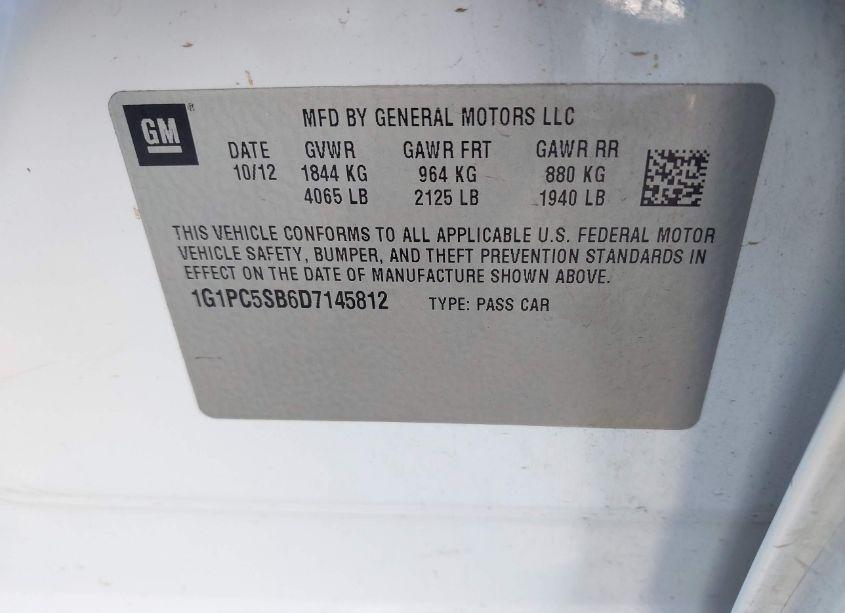 Photo 9 of 2013 Chevrolet Cruze 1LT AUTO (VIN 1G1PC5SB6D7145812)