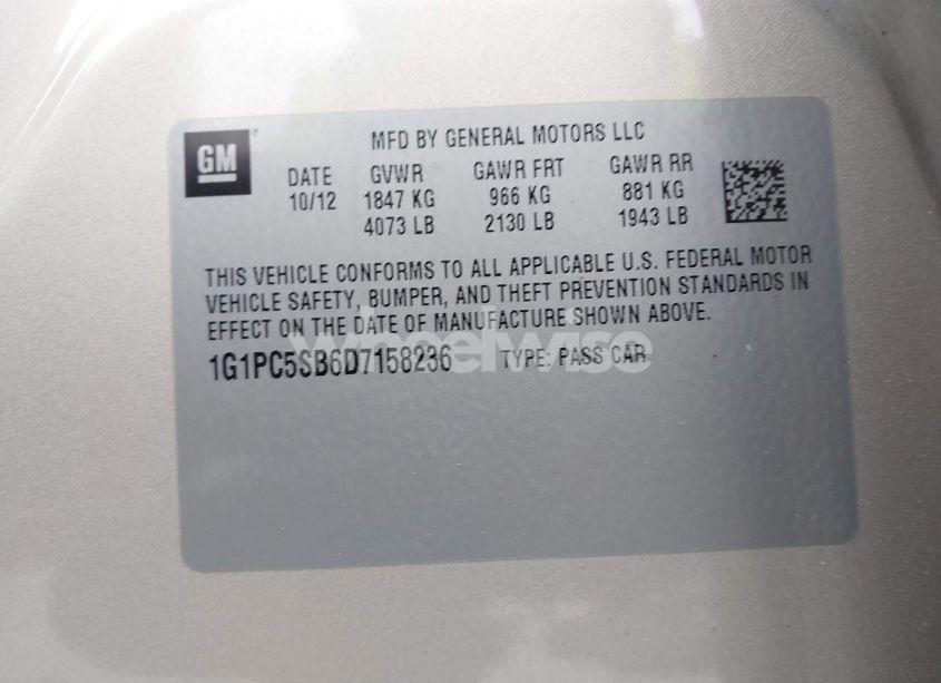 Photo 9 of 2013 Chevrolet Cruze 1LT AUTO (VIN 1G1PC5SB6D7158236)