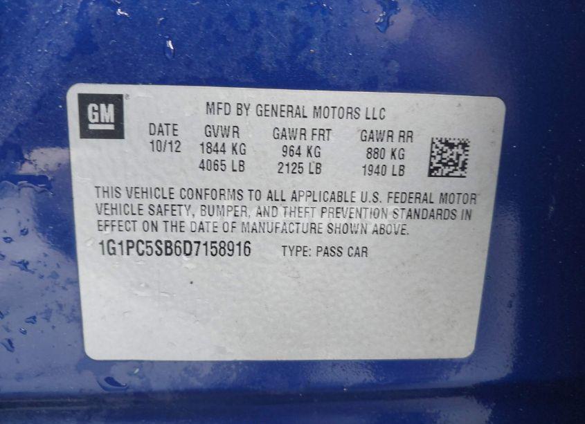 Photo 9 of 2013 Chevrolet Cruze 1LT AUTO (VIN 1G1PC5SB6D7158916)