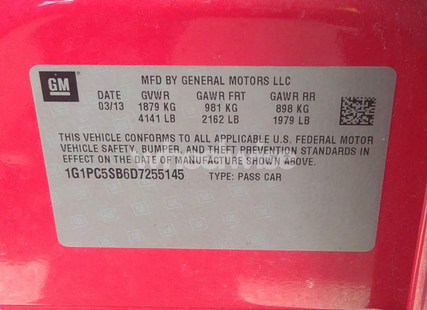 Photo 9 of 2013 Chevrolet Cruze 1LT AUTO (VIN 1G1PC5SB6D7255145)