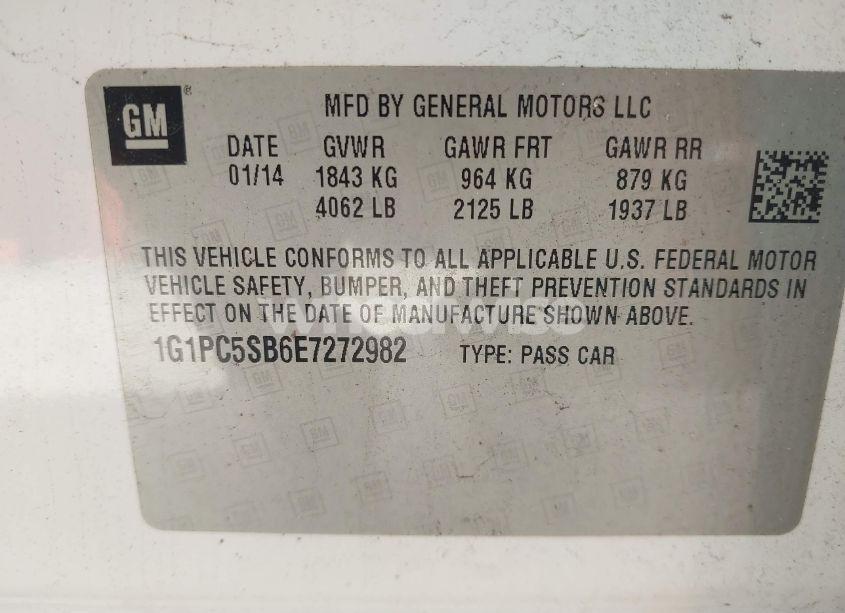 Photo 9 of 2014 Chevrolet Cruze 1LT AUTO (VIN 1G1PC5SB6E7272982)