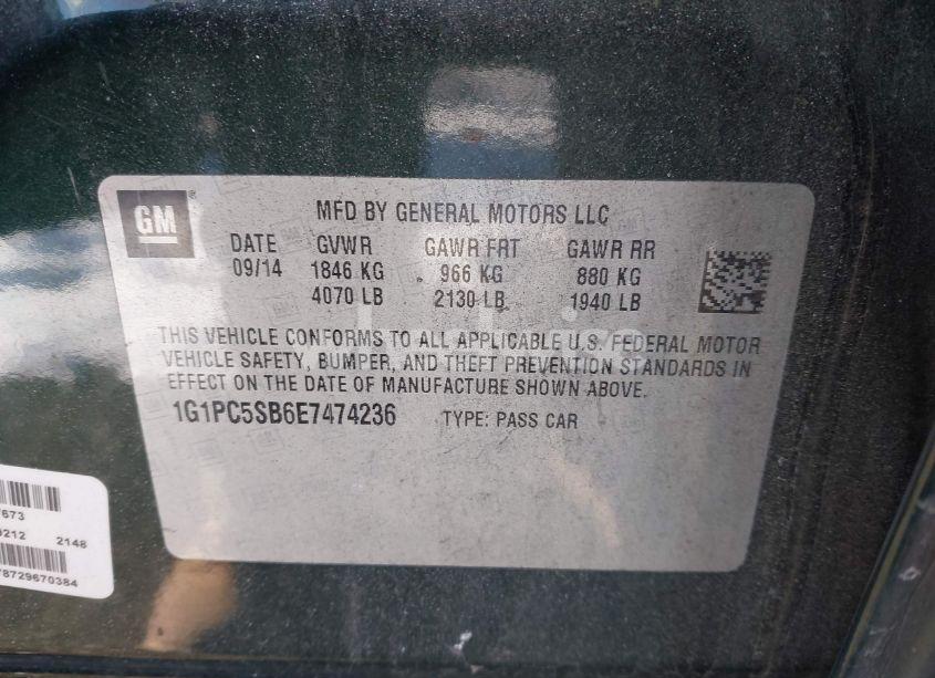 Photo 9 of 2014 Chevrolet Cruze 1LT AUTO (VIN 1G1PC5SB6E7474236)