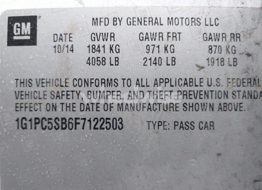 Photo 9 of 2015 Chevrolet Cruze 1LT AUTO (VIN 1G1PC5SB6F7122503)