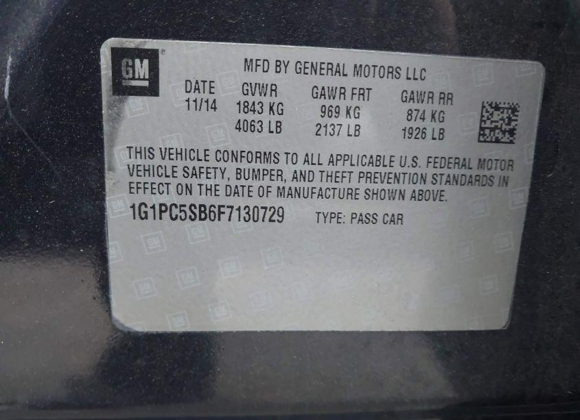 Photo 9 of 2015 Chevrolet Cruze 1LT AUTO (VIN 1G1PC5SB6F7130729)