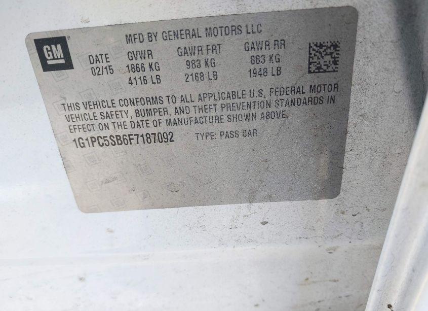 Photo 9 of 2015 Chevrolet Cruze 1LT AUTO (VIN 1G1PC5SB6F7187092)