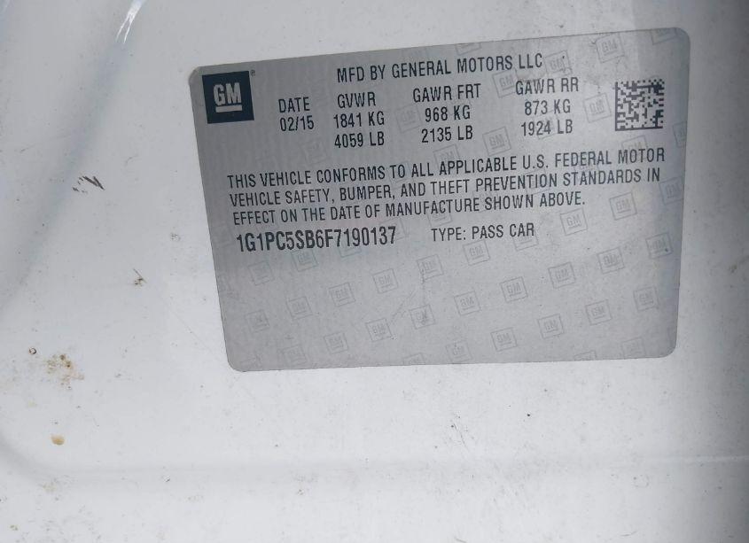 Photo 9 of 2015 Chevrolet Cruze 1LT AUTO (VIN 1G1PC5SB6F7190137)