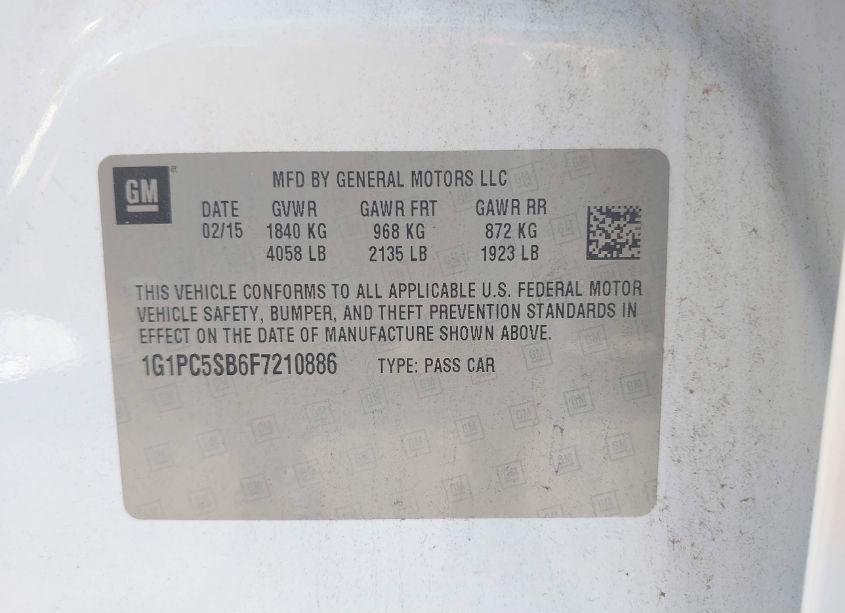 Photo 9 of 2015 Chevrolet Cruze 1LT AUTO (VIN 1G1PC5SB6F7210886)