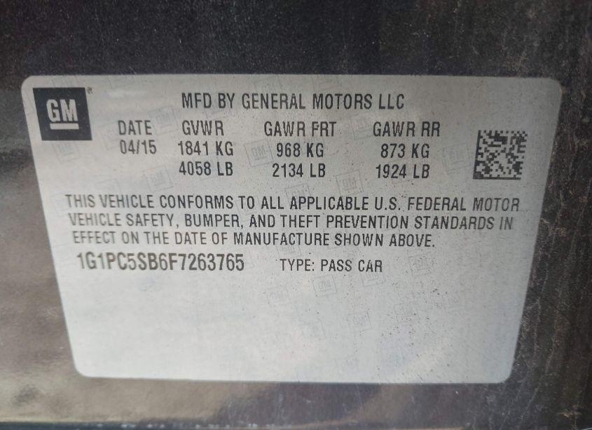 Photo 9 of 2015 Chevrolet Cruze 1LT AUTO (VIN 1G1PC5SB6F7263765)