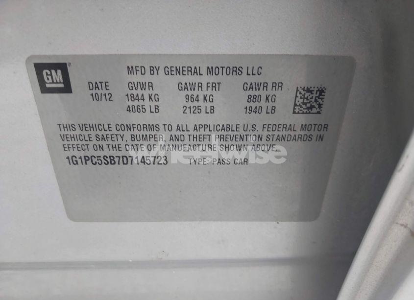 Photo 9 of 2013 Chevrolet Cruze 1LT AUTO (VIN 1G1PC5SB7D7145723)