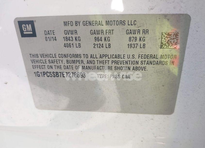 Photo 9 of 2014 Chevrolet Cruze 1LT AUTO (VIN 1G1PC5SB7E7278693)