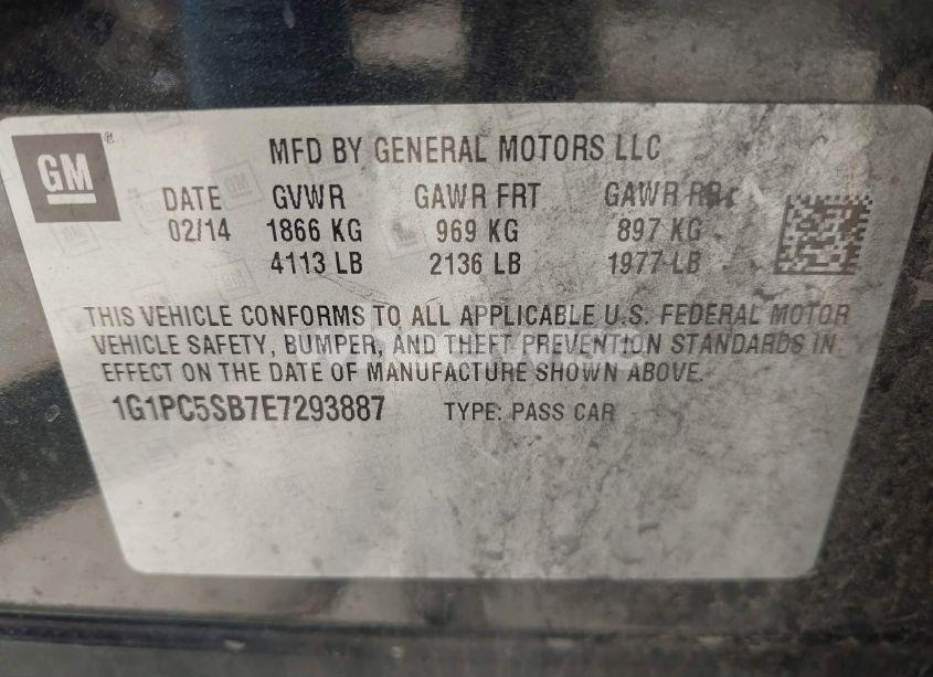 Photo 9 of 2014 Chevrolet Cruze 1LT AUTO (VIN 1G1PC5SB7E7293887)