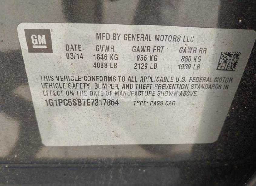 Photo 9 of 2014 Chevrolet Cruze 1LT AUTO (VIN 1G1PC5SB7E7317864)