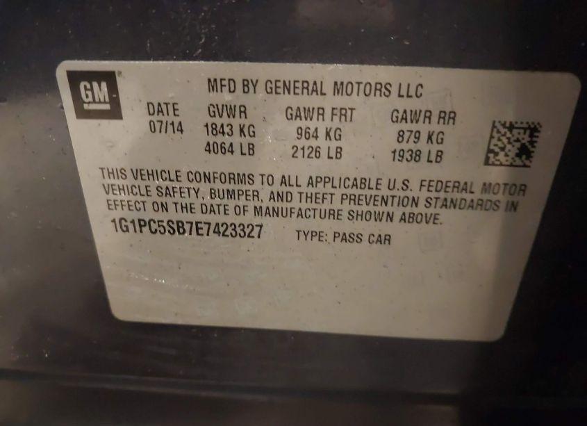 Photo 9 of 2014 Chevrolet Cruze 1LT AUTO (VIN 1G1PC5SB7E7423327)