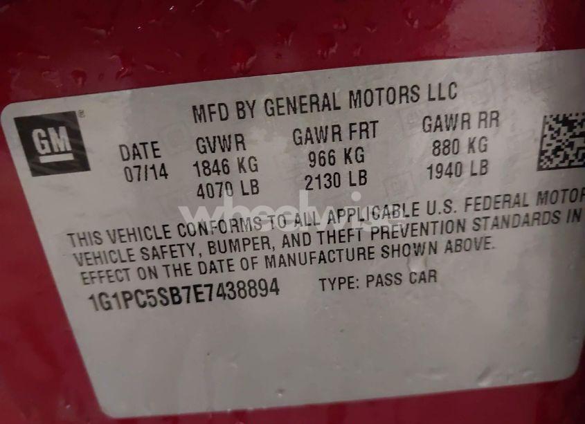 Photo 9 of 2014 Chevrolet Cruze 1LT AUTO (VIN 1G1PC5SB7E7438894)