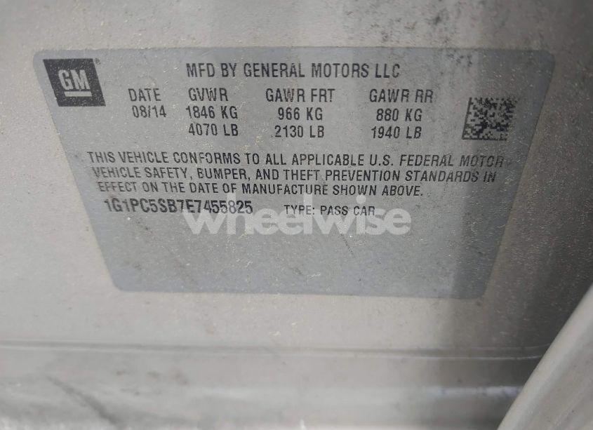 Photo 9 of 2014 Chevrolet Cruze 1LT AUTO (VIN 1G1PC5SB7E7455825)