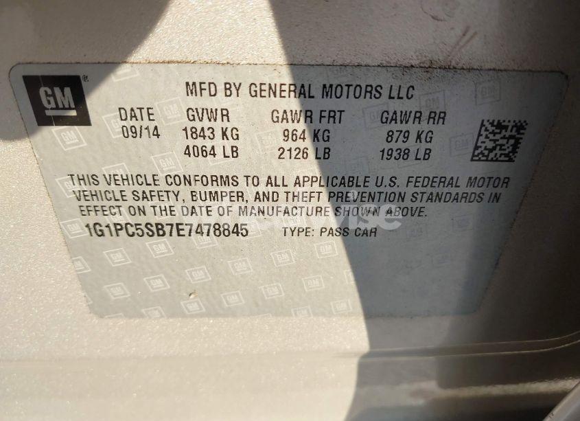 Photo 9 of 2014 Chevrolet Cruze 1LT AUTO (VIN 1G1PC5SB7E7478845)