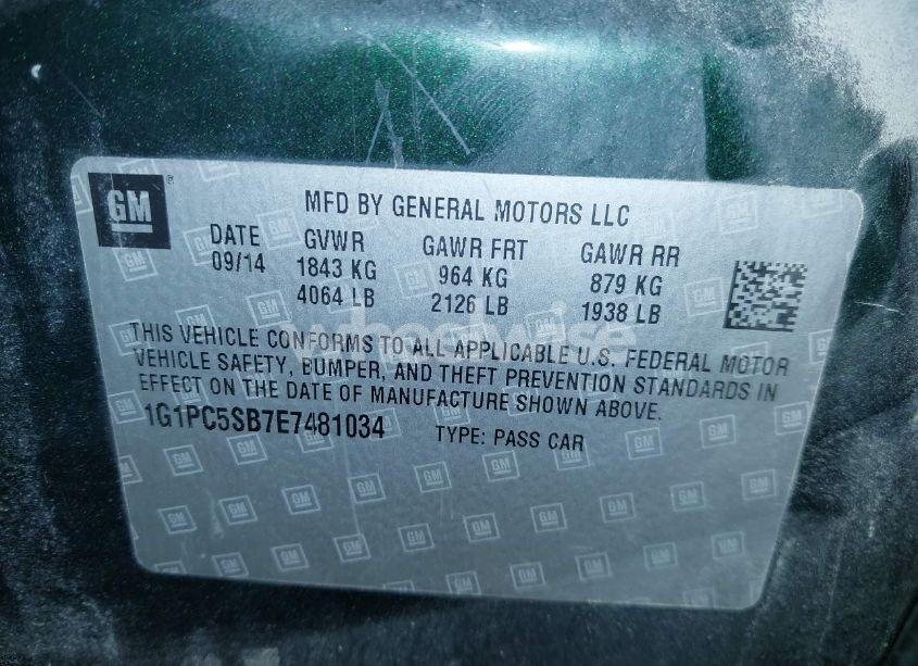 Photo 9 of 2014 Chevrolet Cruze 1LT AUTO (VIN 1G1PC5SB7E7481034)